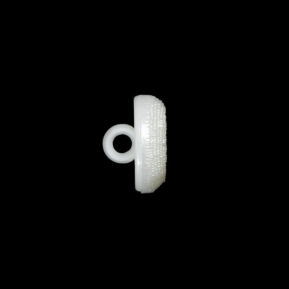 Concave Plastic Shank Back Button - White Beaded Look Embossed - 20L/12.5mm - Folded