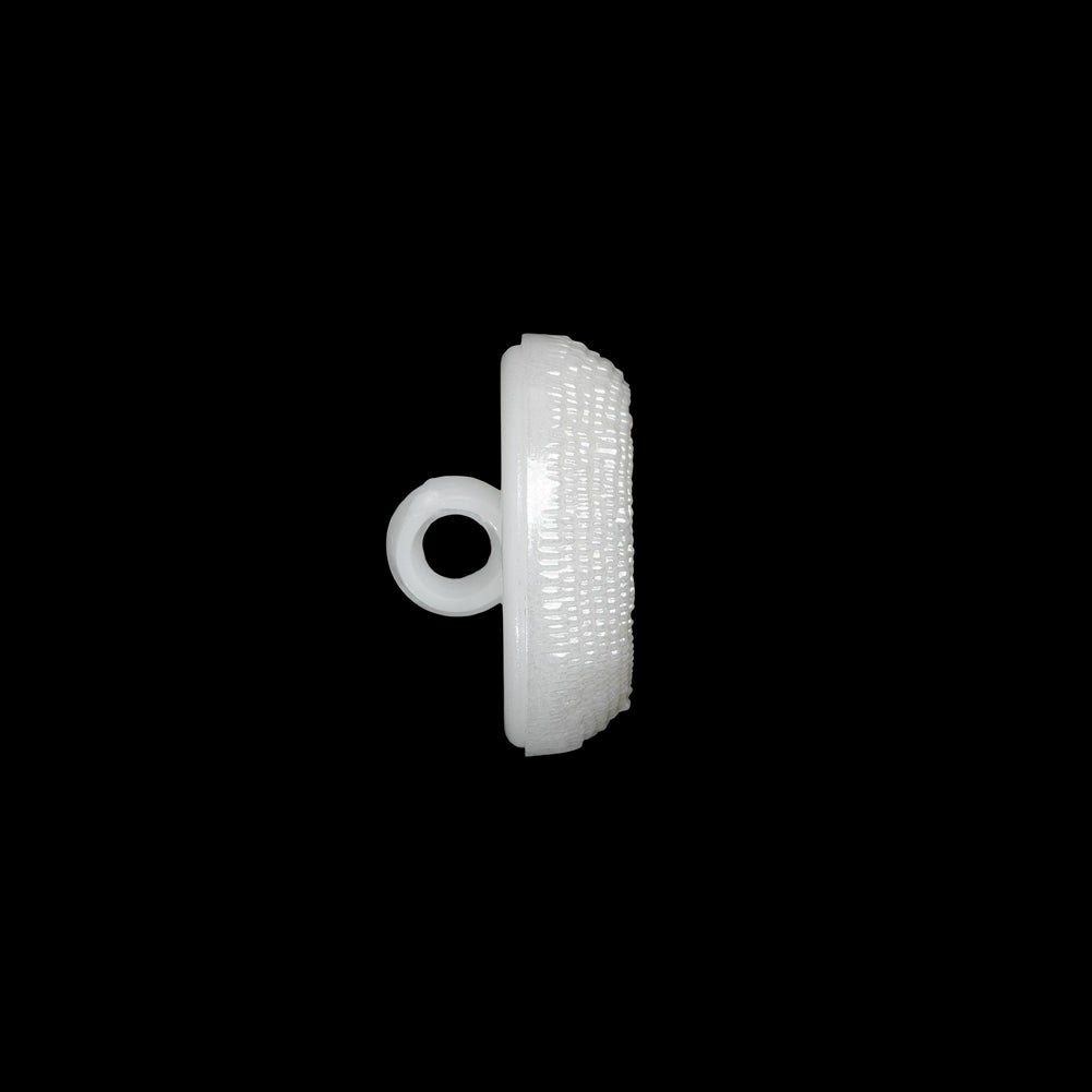 Concave Plastic Shank Back Button - White Beaded Look Embossed - 24L/15mm - Folded