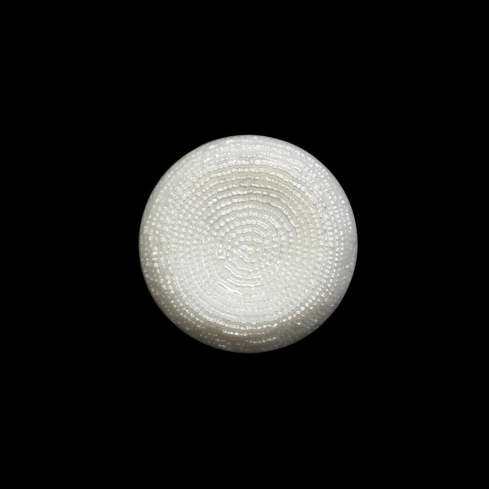 Concave Plastic Shank Back Button - White Beaded Look Embossed - 30L/19mm