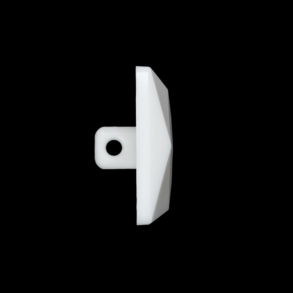 Plastic Shank Back Button - White Faceted Square - 44L/28mm - Folded