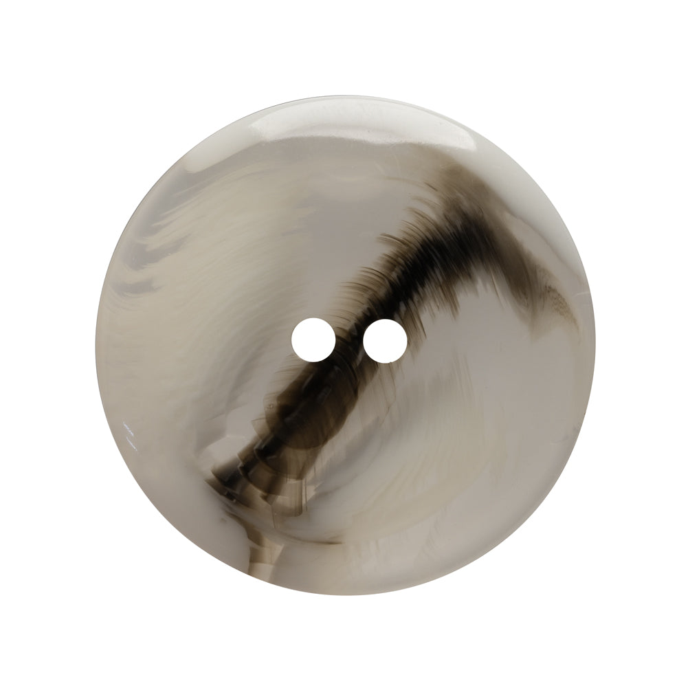 Plastic 2-Hole Button - 44L/28mm - Translucent Brown and White Swirl Dish Shaped with Raised Center - Detail
