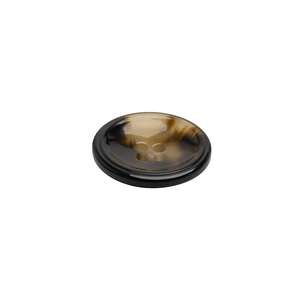 Plastic 4-Hole Button - 24L/15mm - Brown and Translucent Beige Dish Shaped - Folded