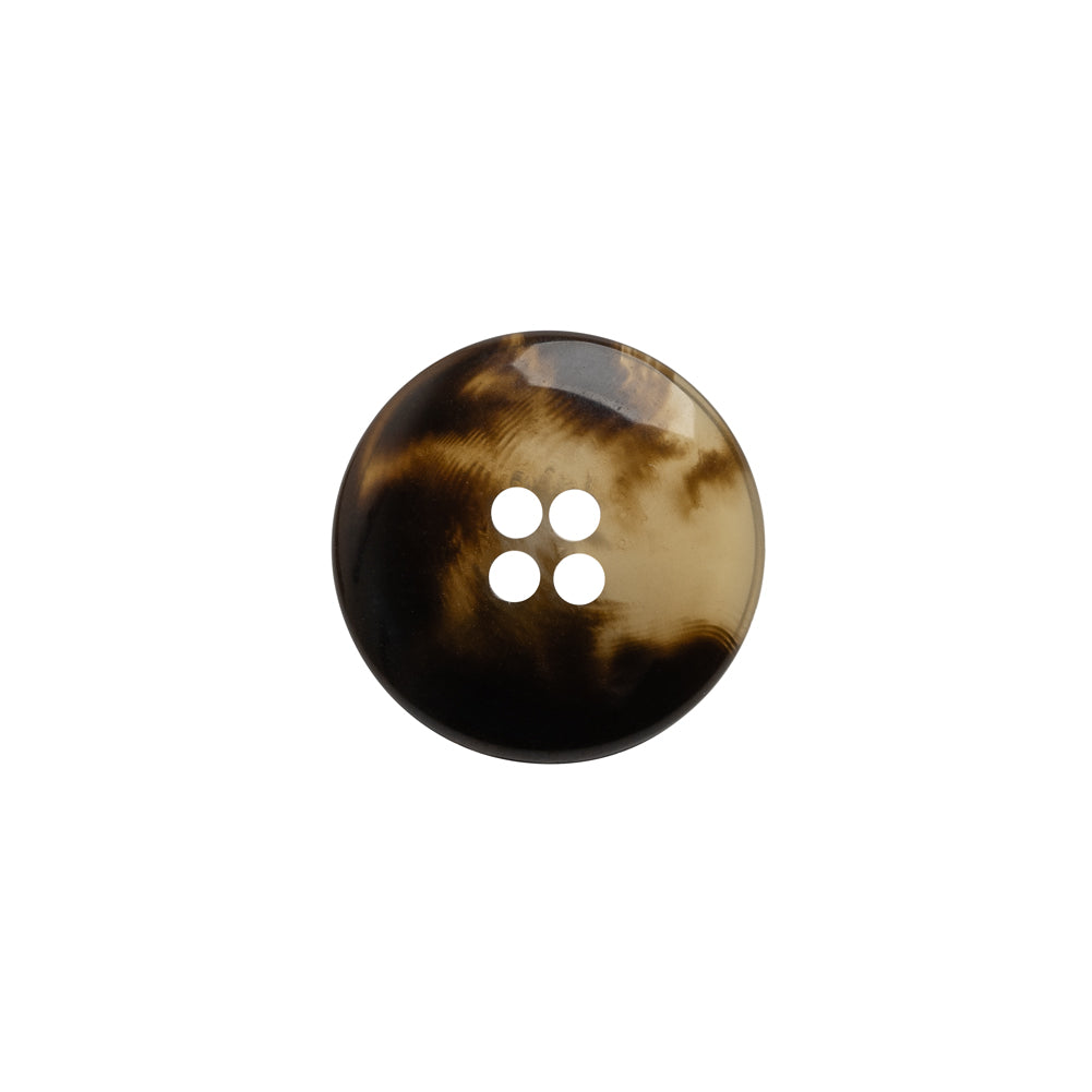 Plastic 4-Hole Button - 24L/15mm - Brown and Translucent Beige Dish Shaped - Detail