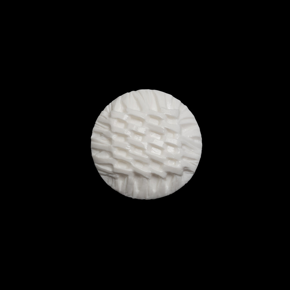 Plastic Shank Back Button - 24L/15mm - White Woven Lattice