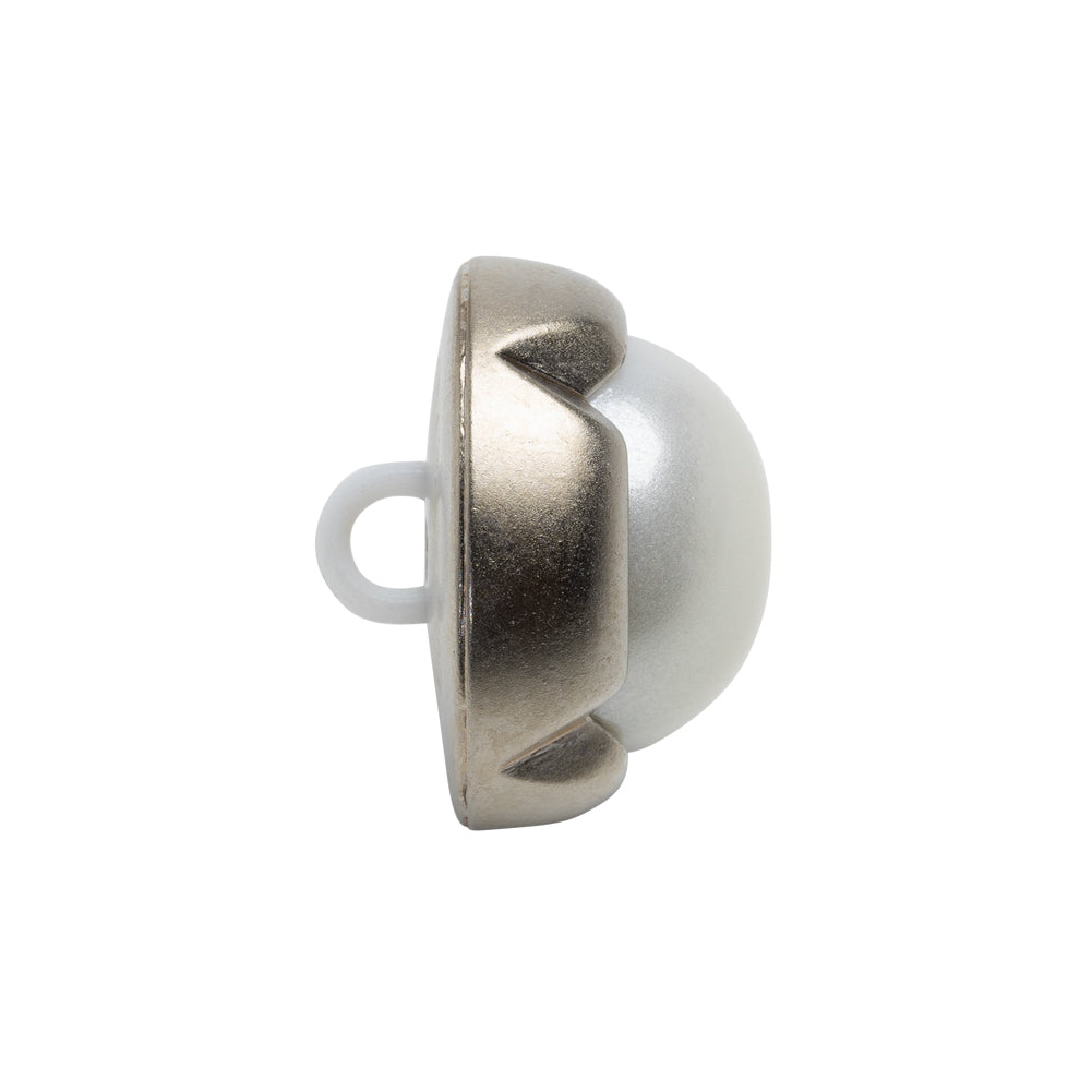 Plastic 2-Piece Shank Back Button - 36L/23mm - Silver and White Pearl Dome - Folded
