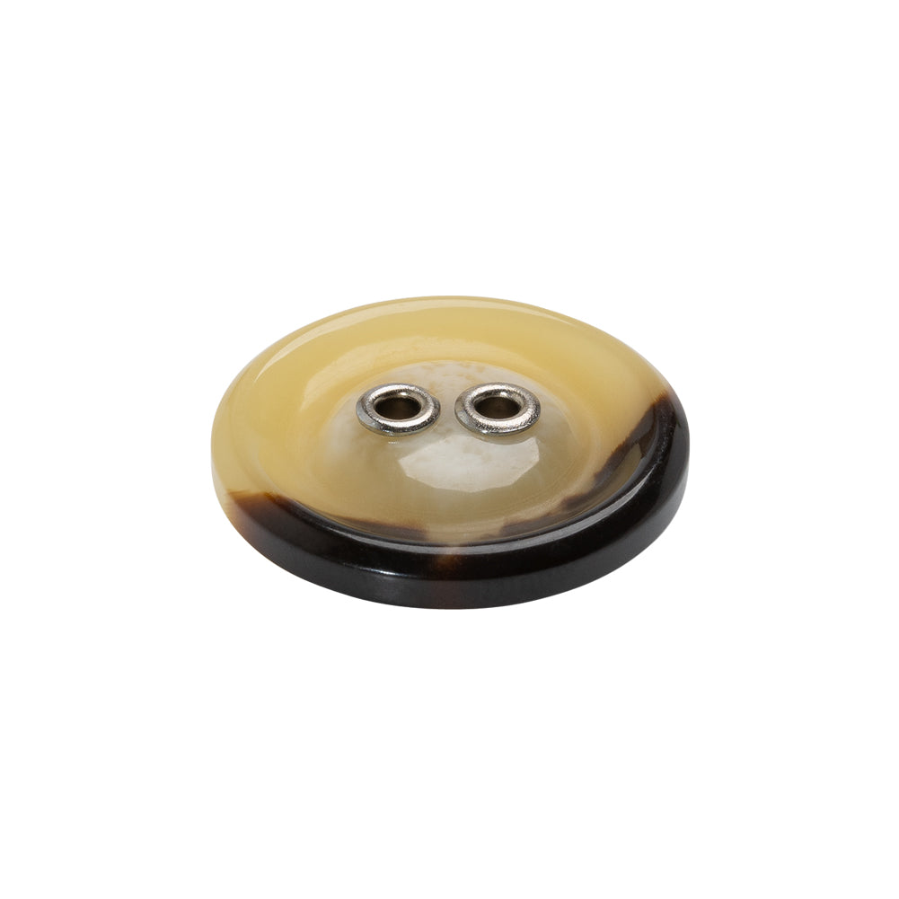 Plastic 2-Hole Button with Metal Eyelet Holes - 36L/23mm - Ivory and Brown - Folded