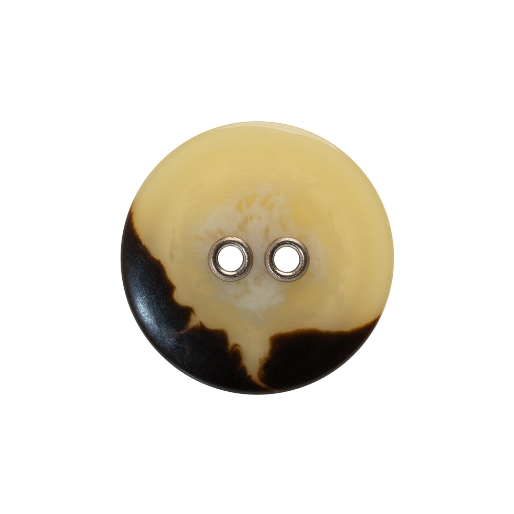 Plastic 2-Hole Button with Metal Eyelet Holes - 36L/23mm - Ivory and Brown - Detail