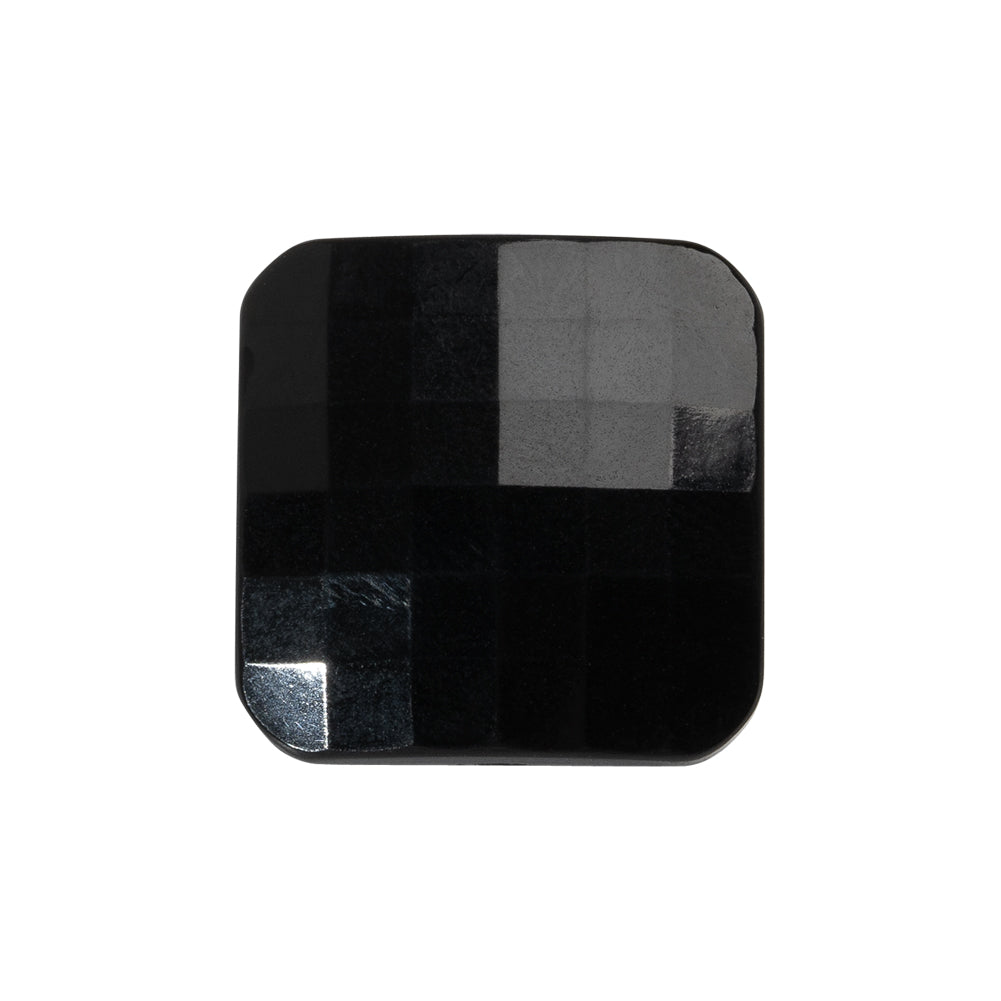 Square Plastic Shank Back Button - 36L/23mm - Black Faceted