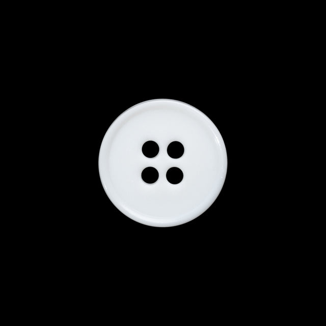 Plastic 4-Hole Button Made in Italy - 24L/15mm - White Narrow Rim