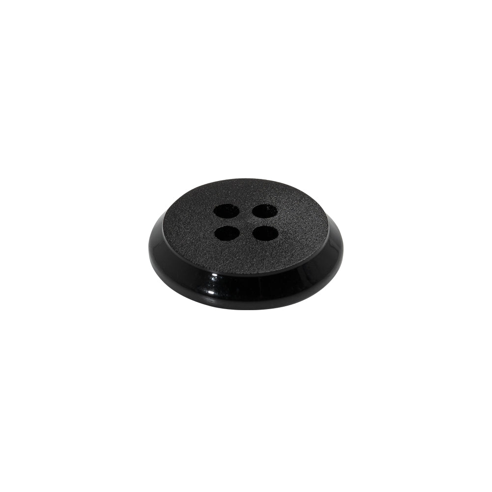 Plastic 4-Hole Button - 24L/15mm - Black Matte Face with Beveled Rim - Folded