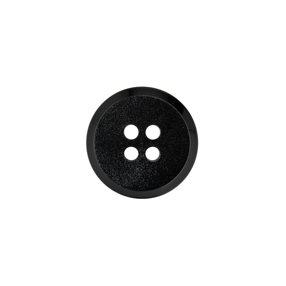 Plastic 4-Hole Button - 24L/15mm - Black Matte Face with Beveled Rim
