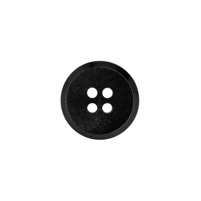 Plastic 4-Hole Button - 24L/15mm - Black Matte Face with Beveled Rim