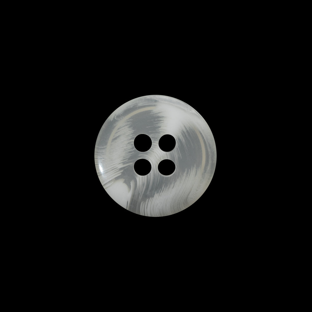 Plastic 4-Hole Button - 24L/15mm - Translucent White Swirls Rolled Rim - Detail