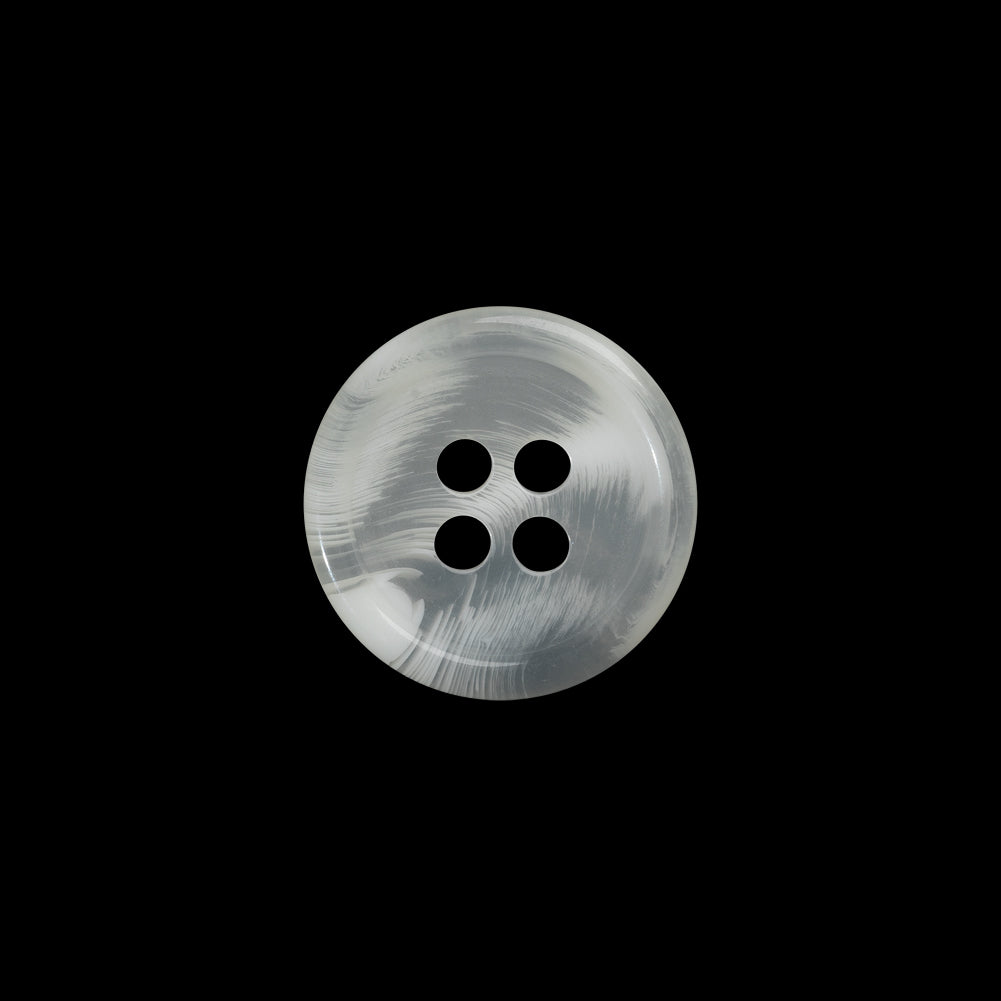 Plastic 4-Hole Button - 24L/15mm - Translucent White Swirls Rolled Rim