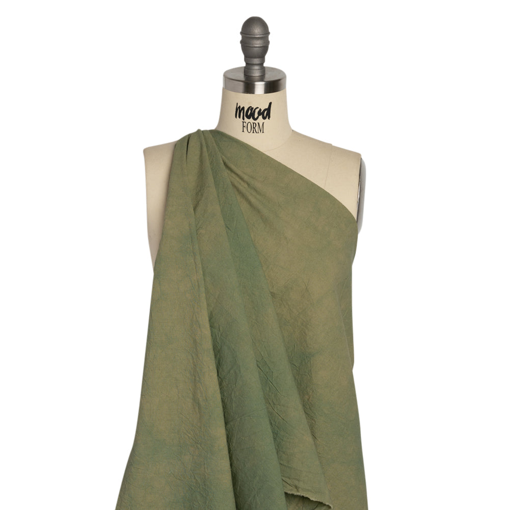 Olive Mottled Wrinkled Lightweight Cotton Canvas Drape