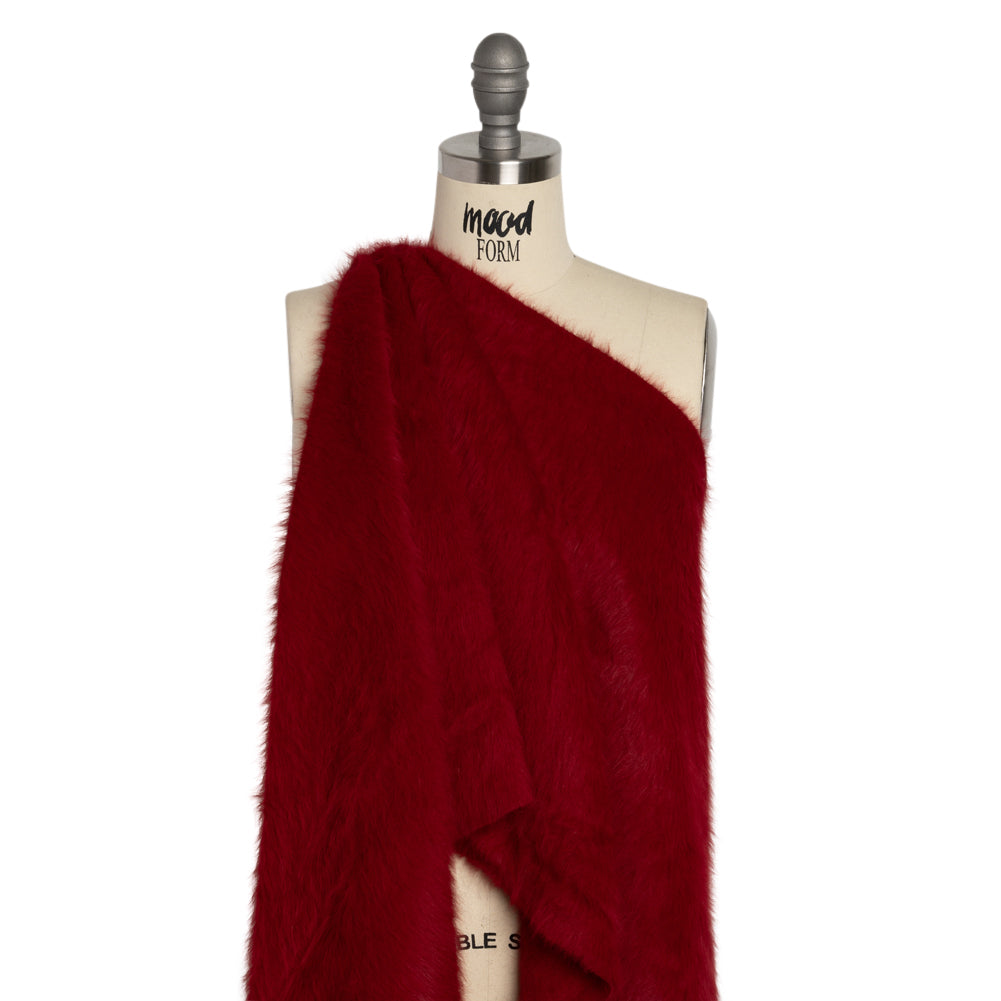 Red Fuzzy Blended Wool Coating Drape