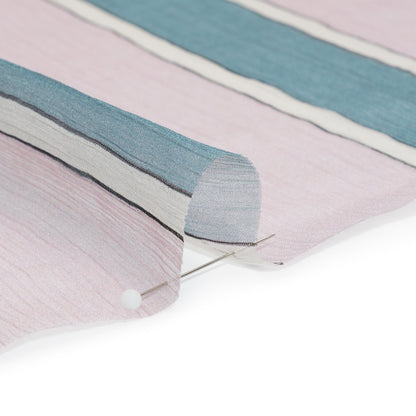Famous Australian Designer Lilac, French Blue and Cream Striped Crinkled Silk Chiffon Folded