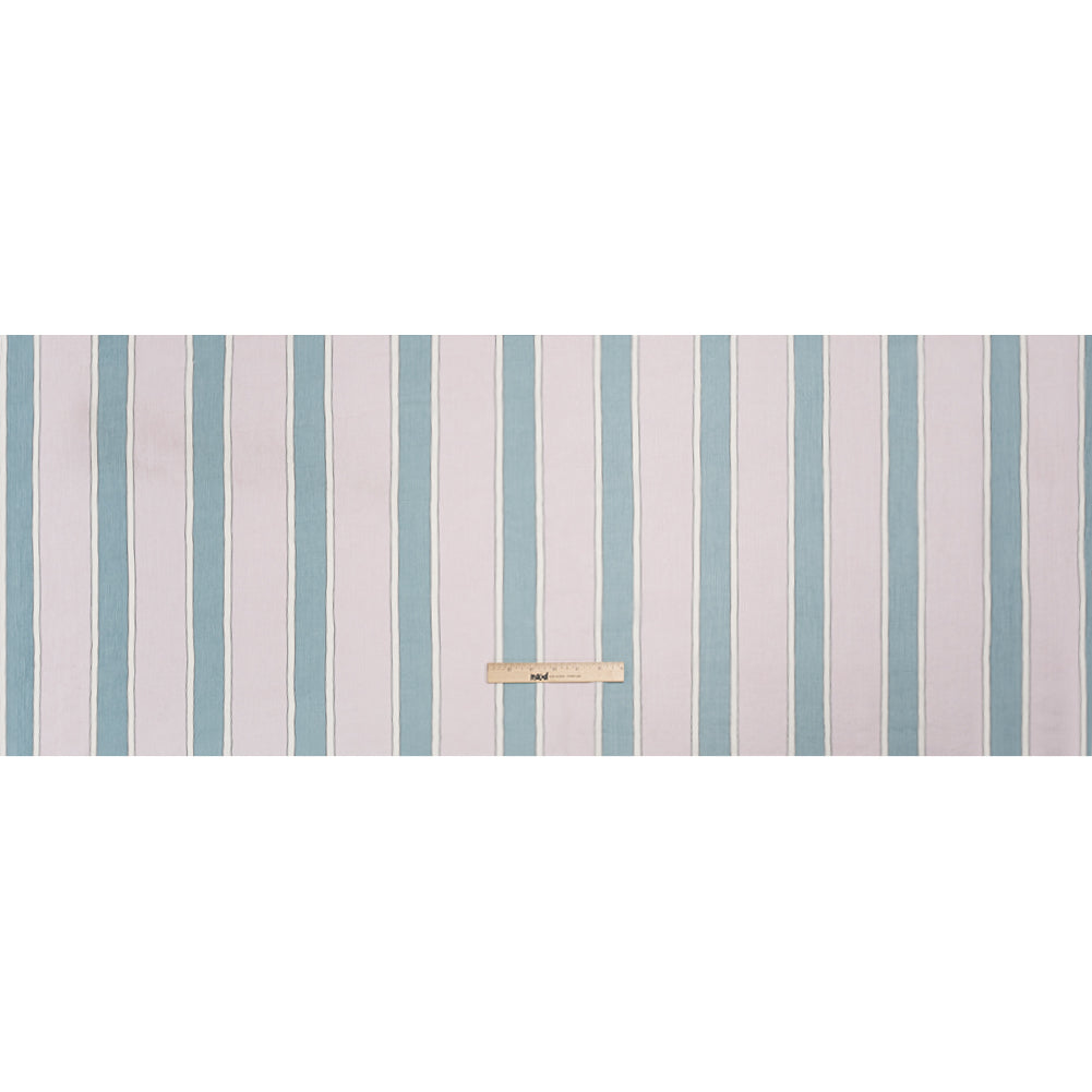 Famous Australian Designer Lilac, French Blue and Cream Striped Crinkled Silk Chiffon Drape