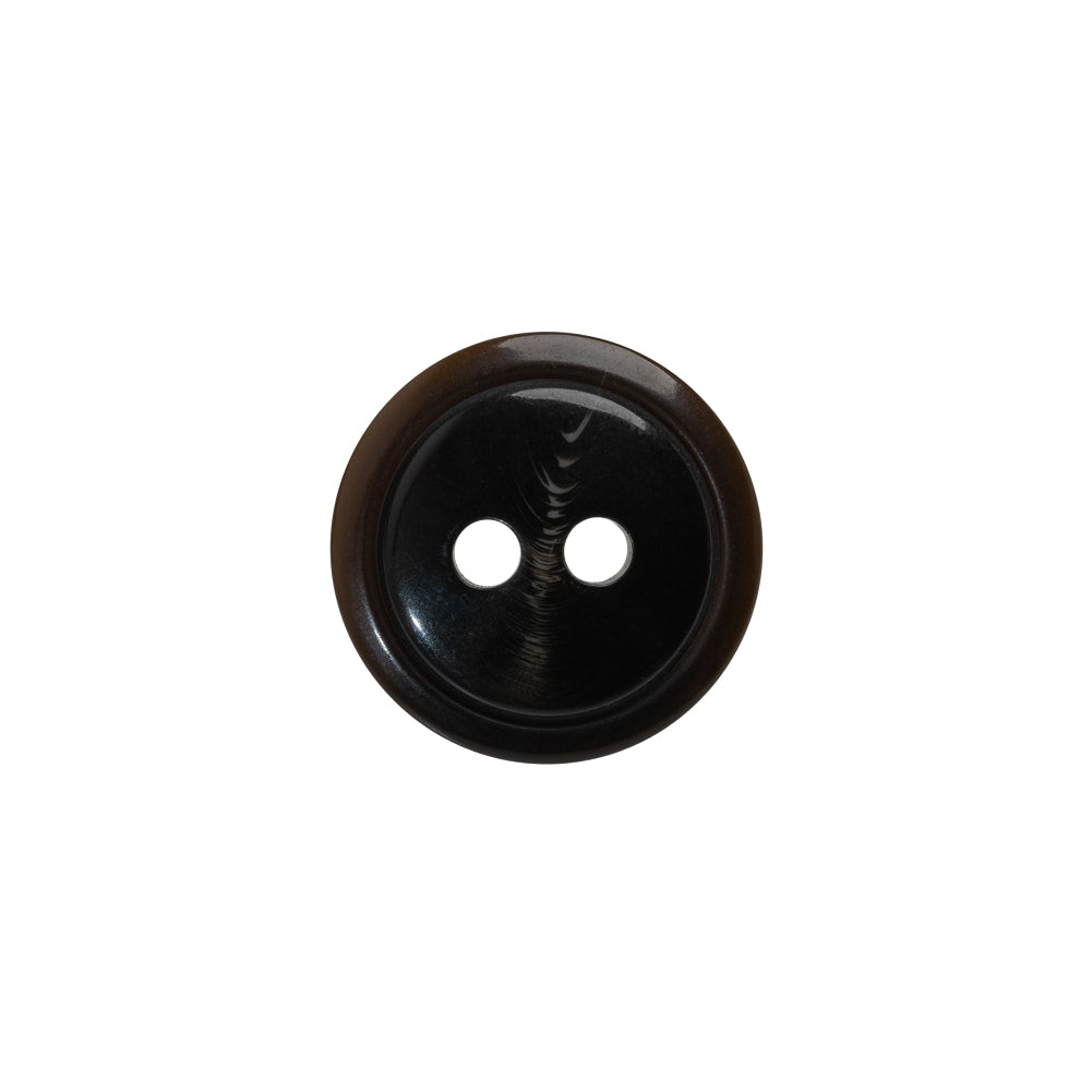 Plastic 2-Hole Button - 24L/15mm - Dark Brown Low Convex