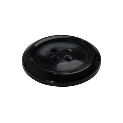 Plastic 4-Hole Button Made in Italy - 40L/25.5mm - Pearlescent Black Rolled Rim with Low Convex Center