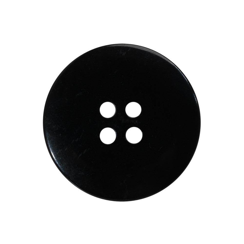 Plastic 4-Hole Button Made in Italy - 40L/25.5mm - Pearlescent Black Rolled Rim with Low Convex Center - Detail