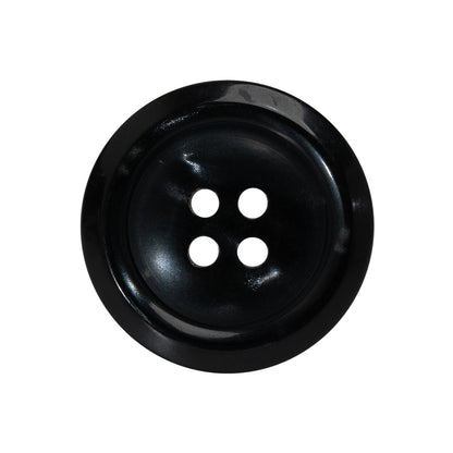 Plastic 4-Hole Button Made in Italy - 40L/25.5mm - Pearlescent Black Rolled Rim with Low Convex Center