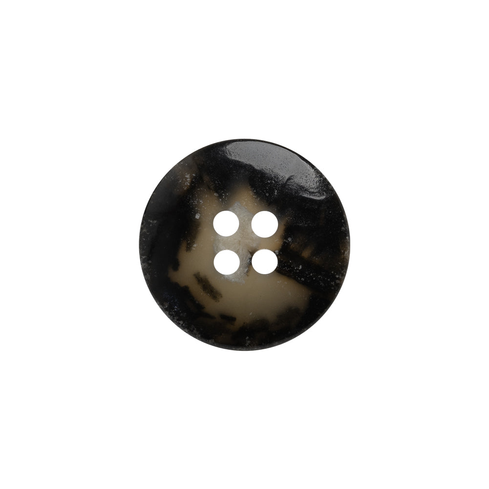 Plastic 4-Hole Button - 28L/18mm - Black and Beige Mottled Dish Shaped - Detail