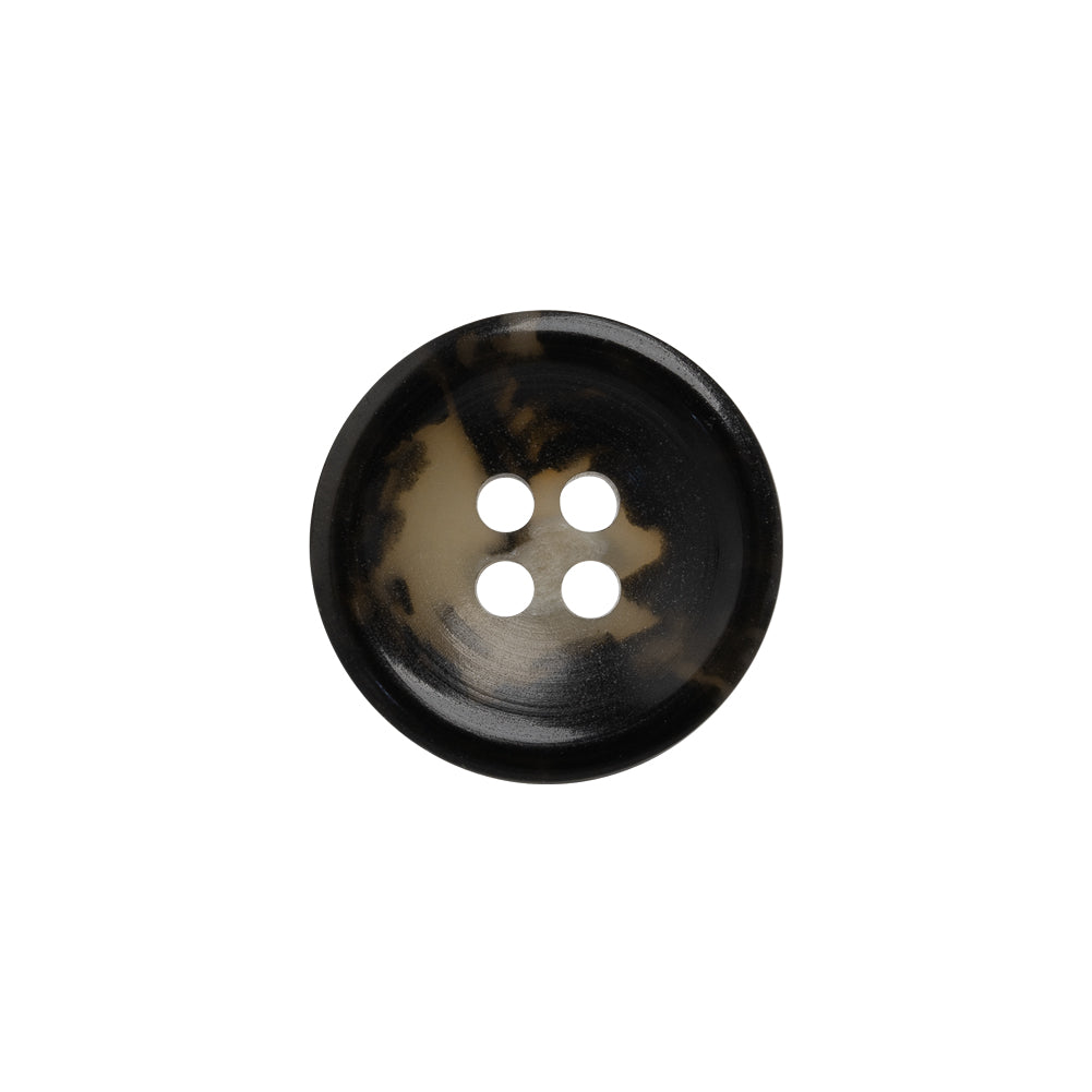 Plastic 4-Hole Button - 28L/18mm - Black and Beige Mottled Dish Shaped