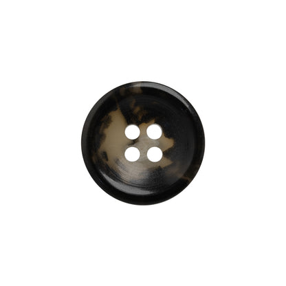 Plastic 4-Hole Button - 28L/18mm - Black and Beige Mottled Dish Shaped