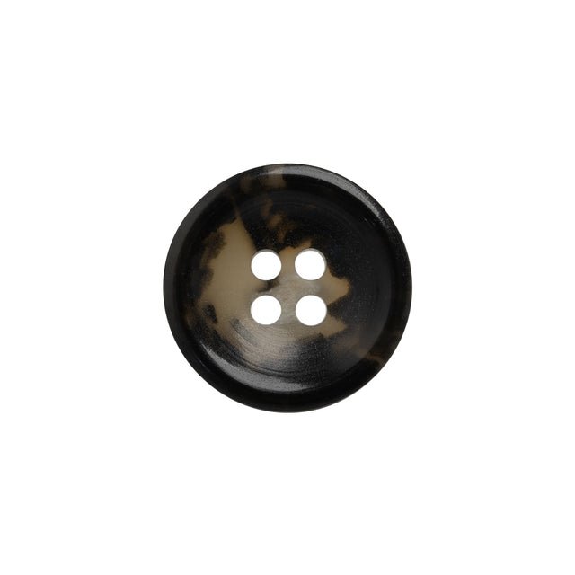 Plastic 4-Hole Button - 28L/18mm - Black and Beige Mottled Dish Shaped
