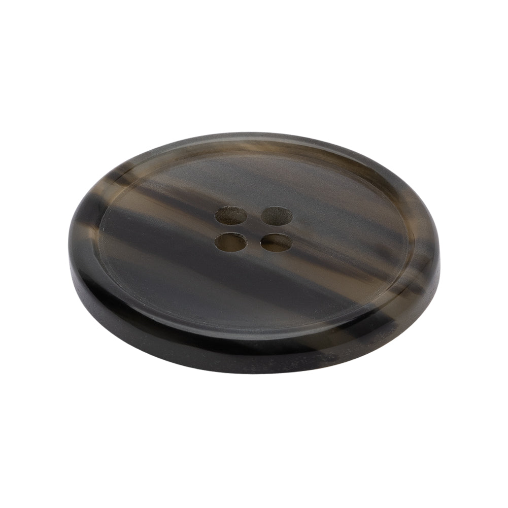 Plastic 4-Hole Button - 44L/28mm - Black and Brown Translucent Striations Narrow Rim - Folded
