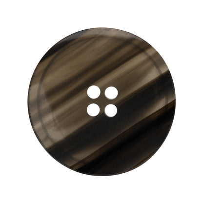 Plastic 4-Hole Button - 44L/28mm - Black and Brown Translucent Striations Narrow Rim