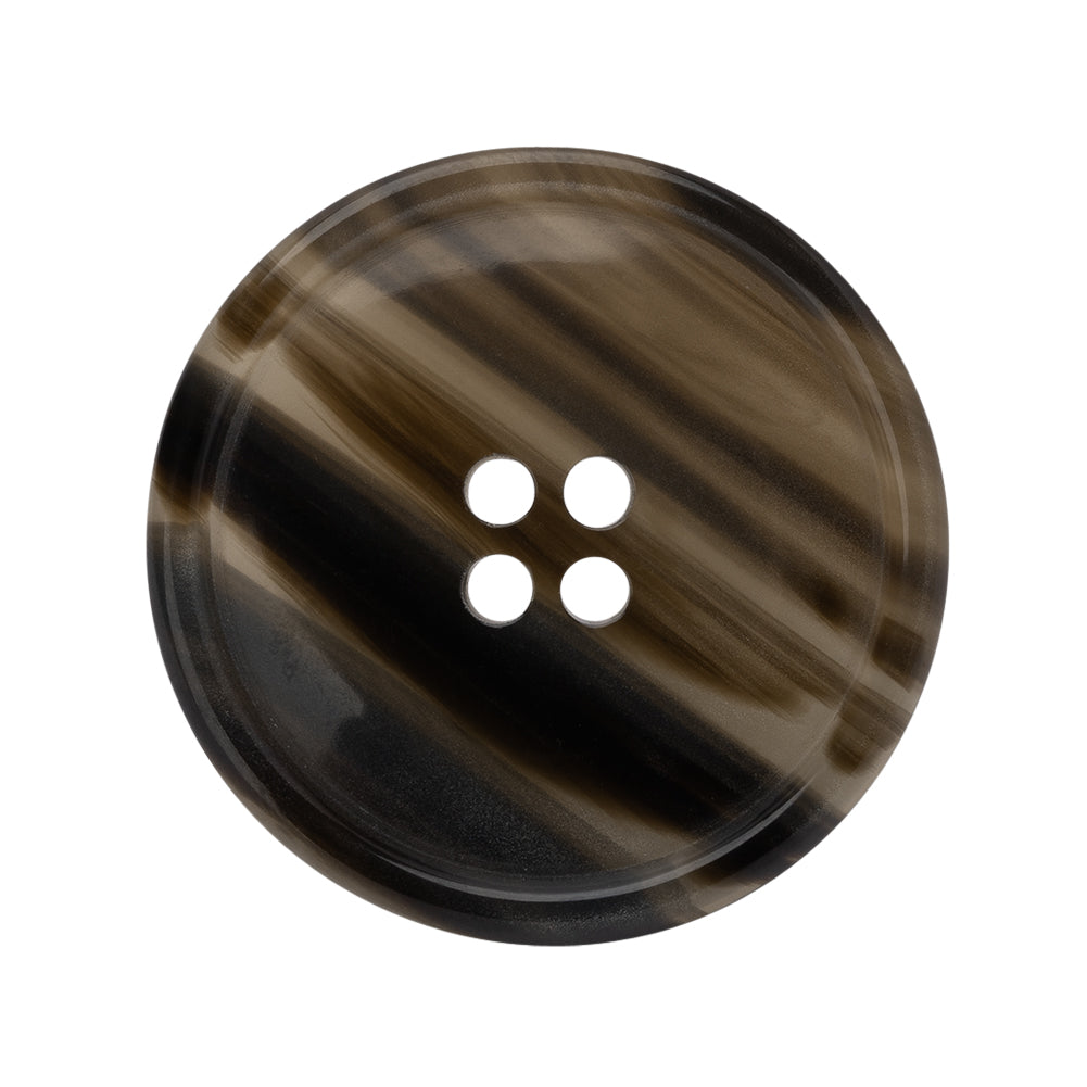 Plastic 4-Hole Button - 44L/28mm - Black and Brown Translucent Striations Narrow Rim
