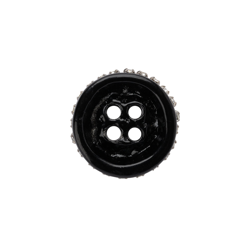 Rhinestone and Metal 4-Hole Button - 28L/18mm - Black and Crystal Rhinestone Belt Rim - Detail