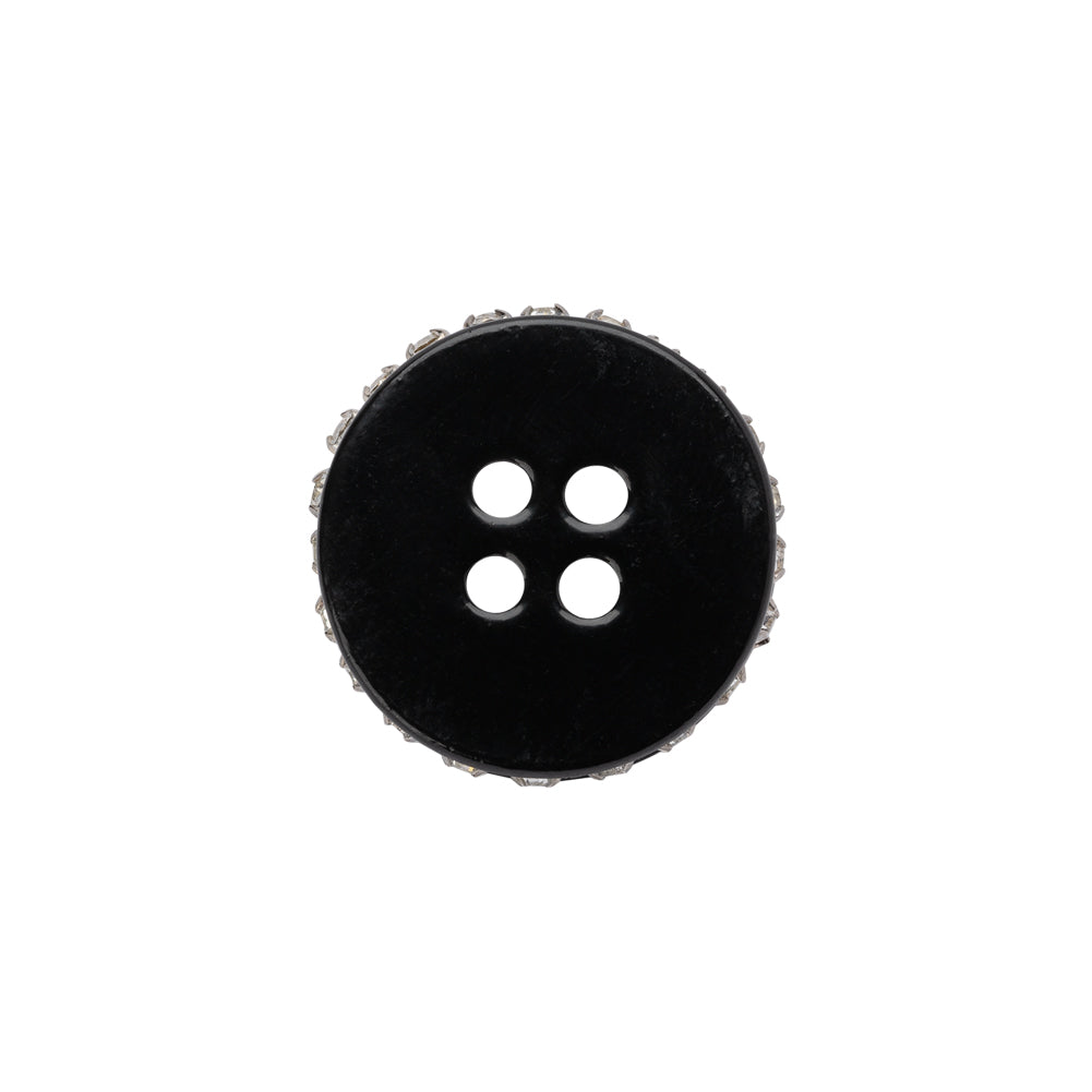 Rhinestone and Metal 4-Hole Button - 28L/18mm - Black and Crystal Rhinestone Belt Rim