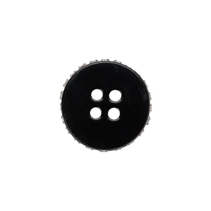 Rhinestone and Metal 4-Hole Button - 28L/18mm - Black and Crystal Rhinestone Belt Rim