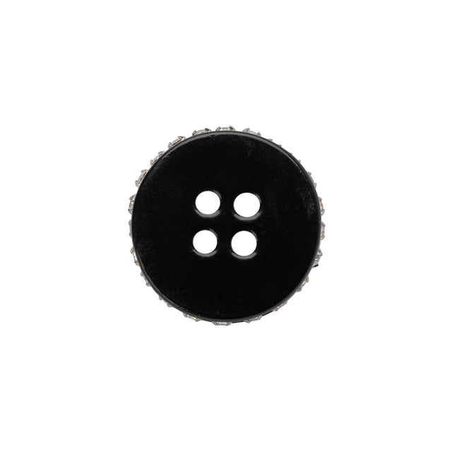 Rhinestone and Metal 4-Hole Button - 28L/18mm - Black and Crystal Rhinestone Belt Rim