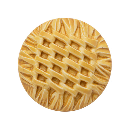 Plastic Shank Back Button - 44L/28mm - Mustard and Cream Basktweave