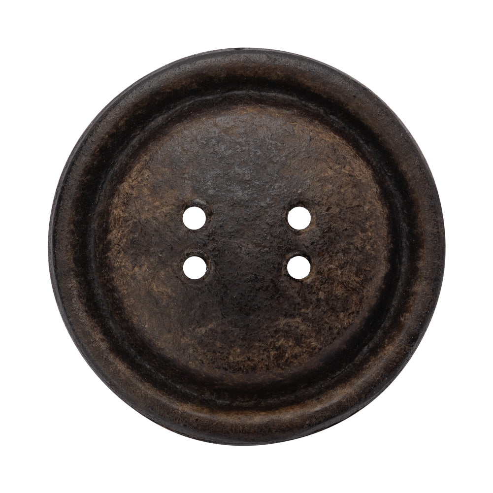 Leather 4-Hole Button - 54L/34mm - Dark Brown Dish Shaped - Detail