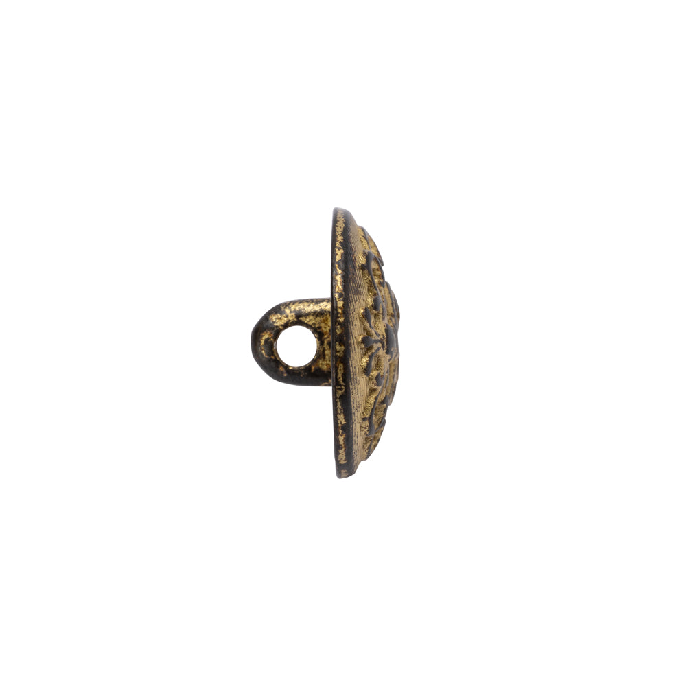 Metal Shank Back Button - 24L/15mm - Distressed Gold Crest - Detail