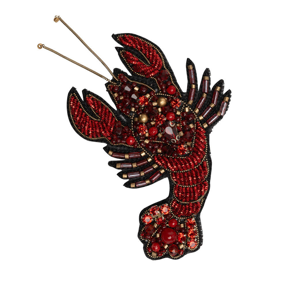 Rhinestones and Glass Beaded Meetallic Applique, 3.25" x 2.75" - Red and Gold Lobster - Alice Collection