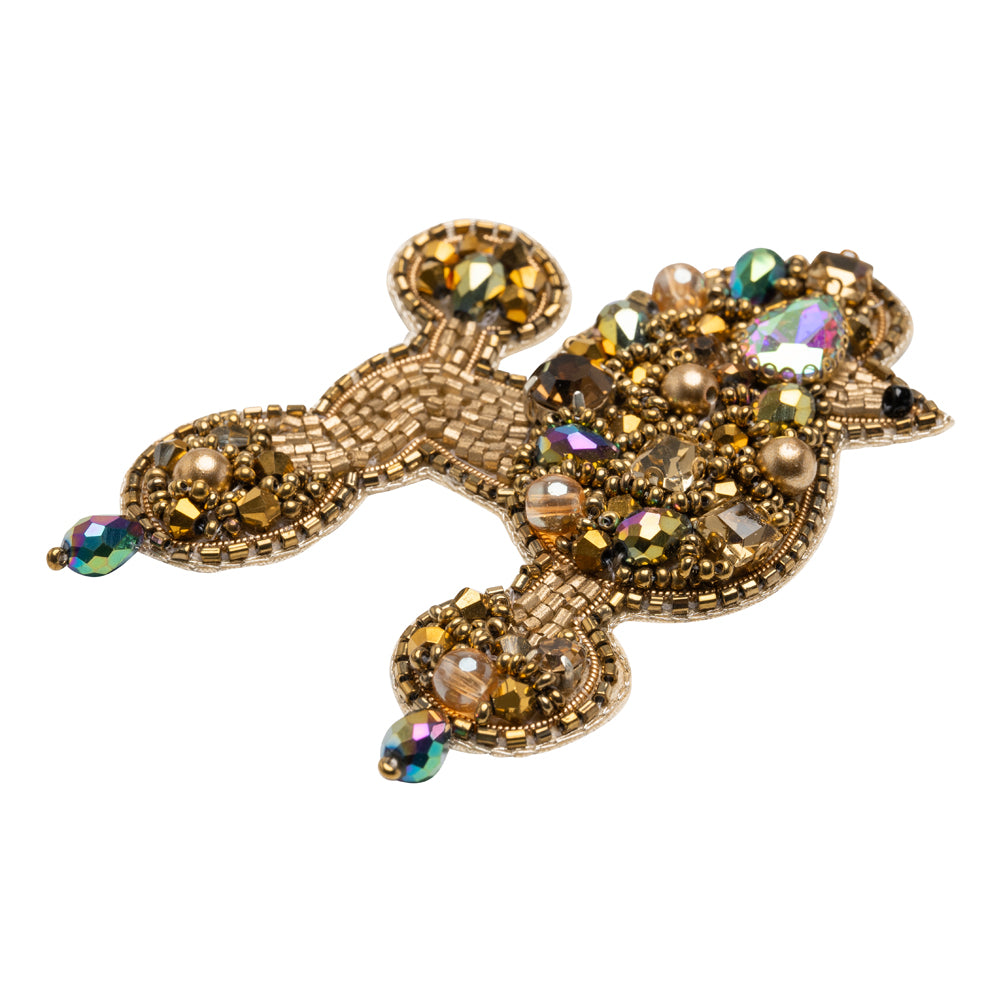 Rhinestones and Glass Beaded Applique, 3.5" x 2.375" - Gold and Oilslick Poodle - Alice Collection - Folded