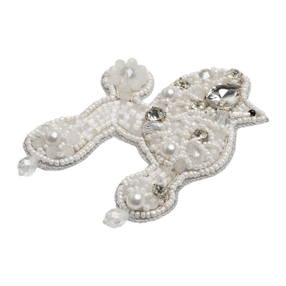Rhinestones and Glass Beaded Applique, 3.5" x 2.375" - White, Crystal and Silver Poodle - Alice Collection