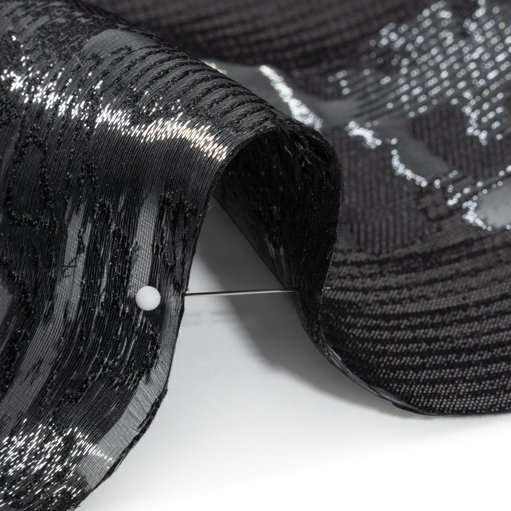 Metallic Black Abstract Luxury Burnout Brocade - Detail