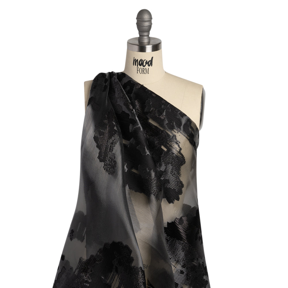 Metallic Black Abstract Luxury Burnout Brocade - Drape