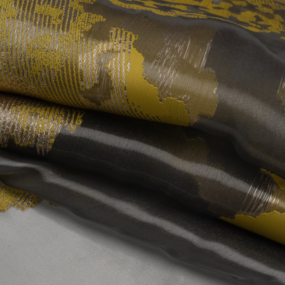Yellow and Black Metallic Abstract Luxury Burnout Brocade - Folded