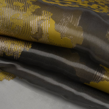Yellow and Black Metallic Abstract Luxury Burnout Brocade