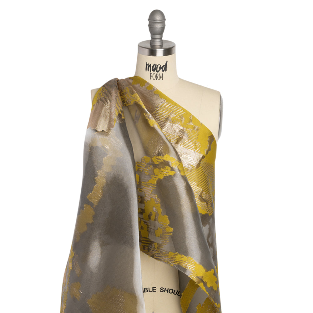 Yellow and Black Metallic Abstract Luxury Burnout Brocade - Drape