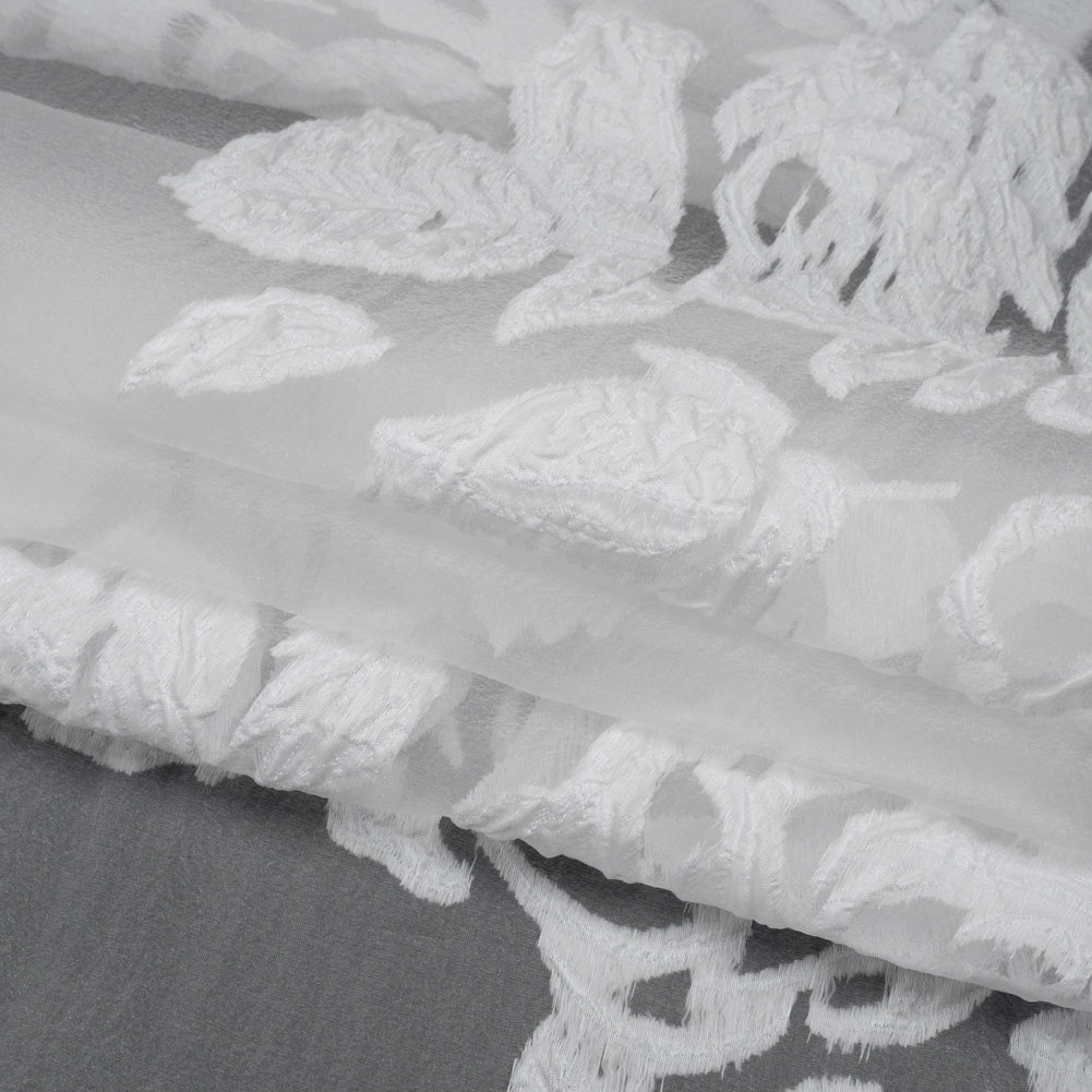 Metallic White Floral Luxury Burnout Brocade Panel - Folded