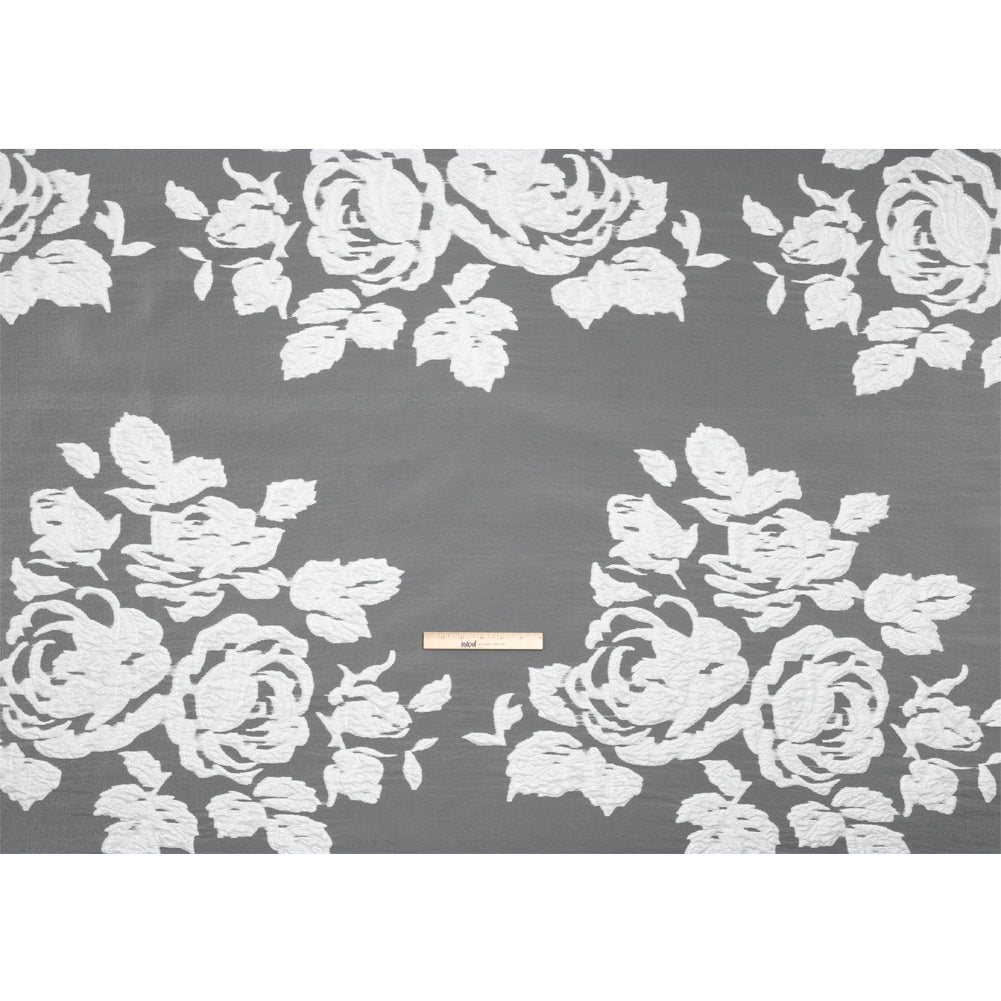 Metallic White Floral Luxury Burnout Brocade Panel - Full